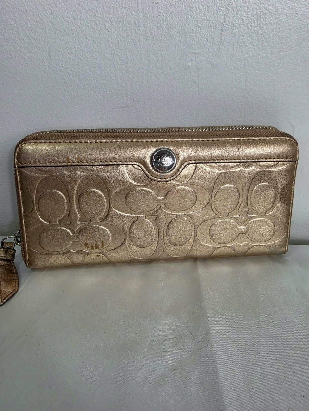 Coach Metallic Gold Signature Zip Wallet